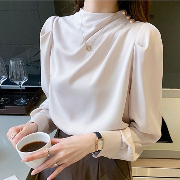 Cowl neck pullover loose ruched blouse