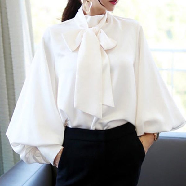 Mock neck with front tie fitted blouses